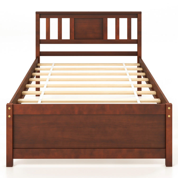 Giantex Solid Wood Platform Bed Frame, Mid Century Full Bed Frame with Headboard