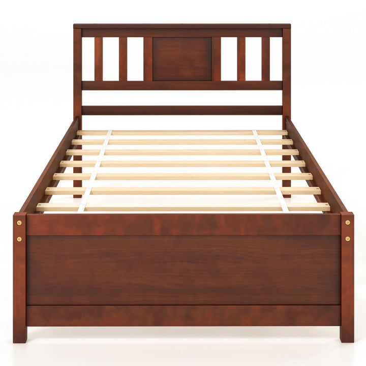 Giantex Solid Wood Platform Bed Frame, Mid Century Full Bed Frame with Headboard