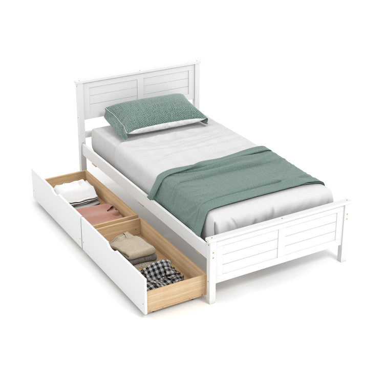 Giantex Wood Full Size Bed Frame with 2 Storage Drawers, Solid Wood Platform Bed with Headboard