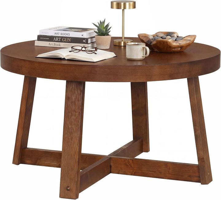 Giantex 30" Wood Center Table with Thickened Tabletop &amp; Cross-Shaped Pine Wood Frame
