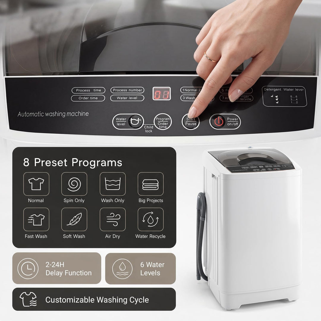 Giantex 9.93LBS Portable Washing Machine | Top Load Full-Automatic with 6 Water Level &amp; 8 Cycle