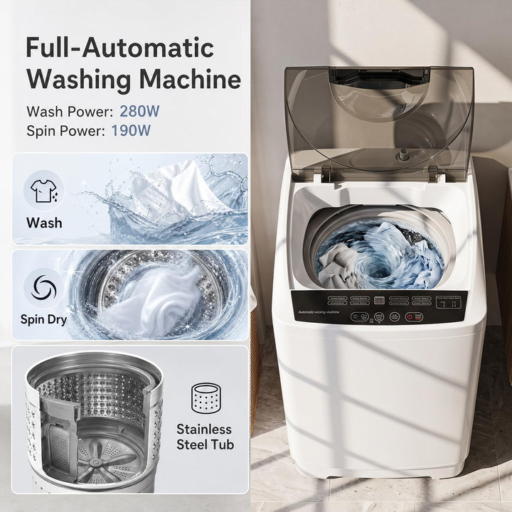 Giantex 9.93LBS Portable Washing Machine | Top Load Full-Automatic with 6 Water Level &amp; 8 Cycle
