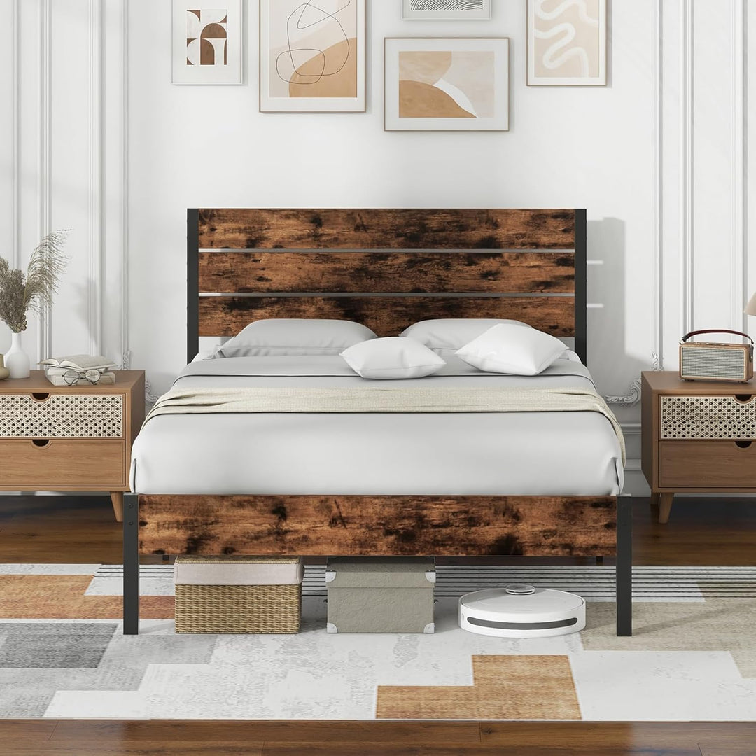 Giantex King/Queen/Full/Twin Size Metal Platform Bed Frame, Industrial Bed Frames with Wood Headboard