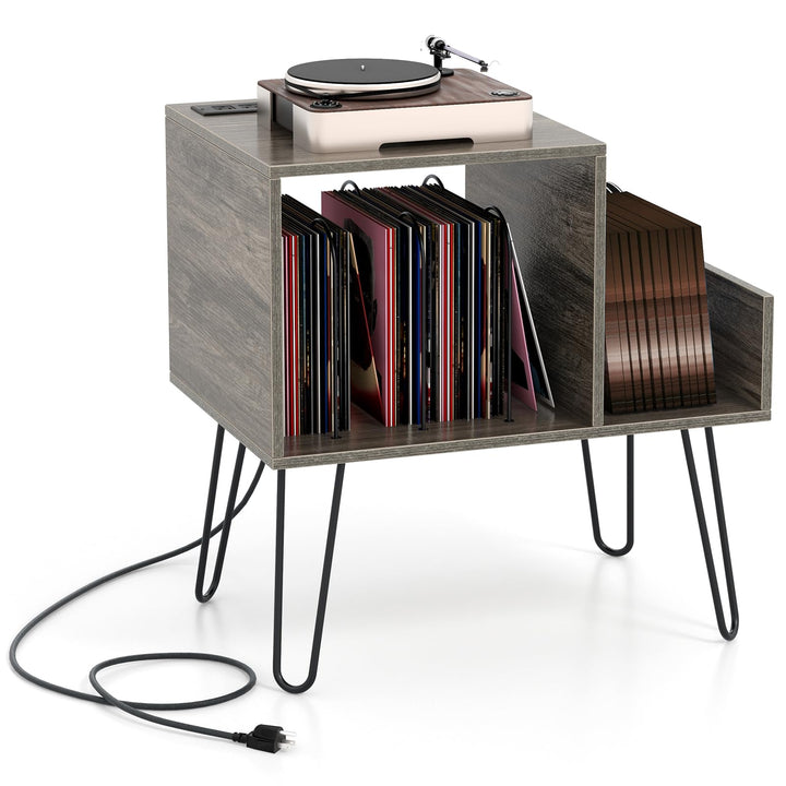 Giantex Record Player Stand with Charging Station, Turntable Stand with Vinyl Divider &amp; Display Shelf
