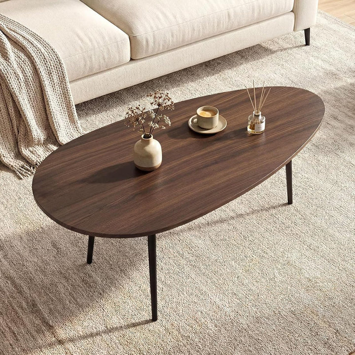 Giantex Oval Mid Century Modern Coffee Table Sturdy Metal Frame and Compact Design