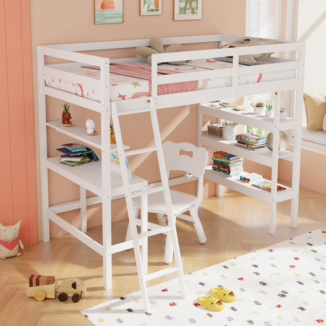 Giantex Loft Bed with Desk &amp; Bookshelves