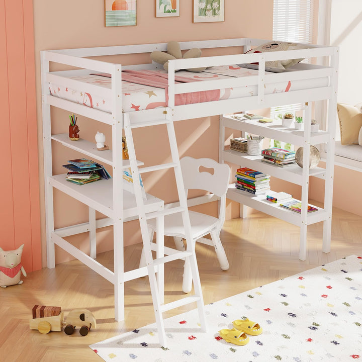 Giantex Loft Bed with Desk &amp; Bookshelves