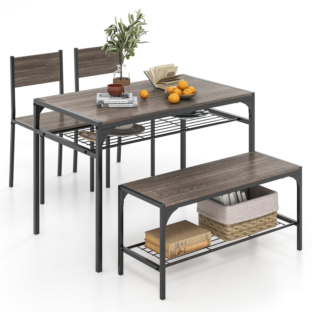 Giantex Dining Table Set for 4, Kitchen Table with Chairs &amp; Bench, Storage Racks