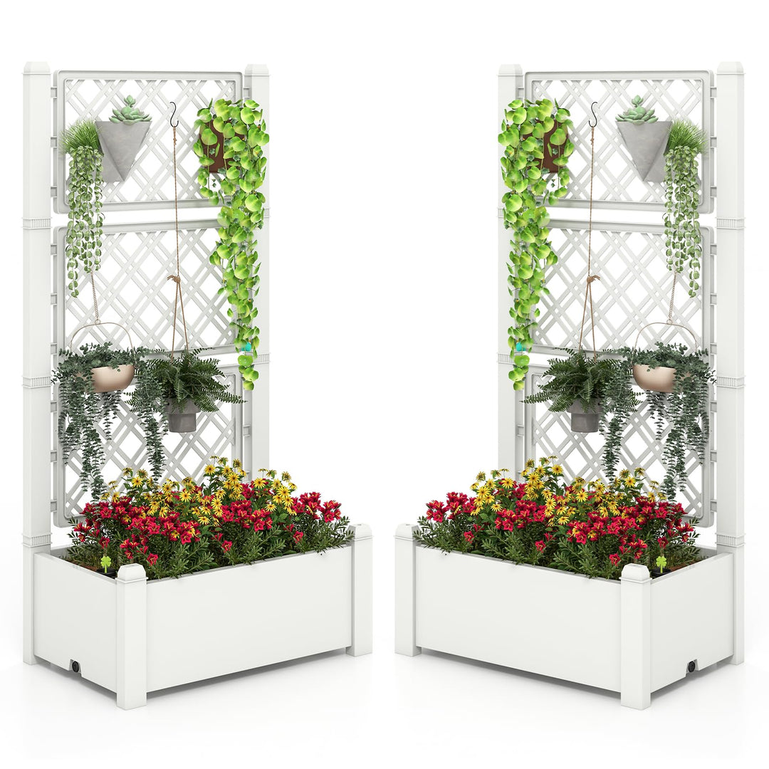 Giantex Raised Garden Bed with Trellis 59”, Self-Watering Planter Box with Water Level Indicator &amp; Removable Space Dividers