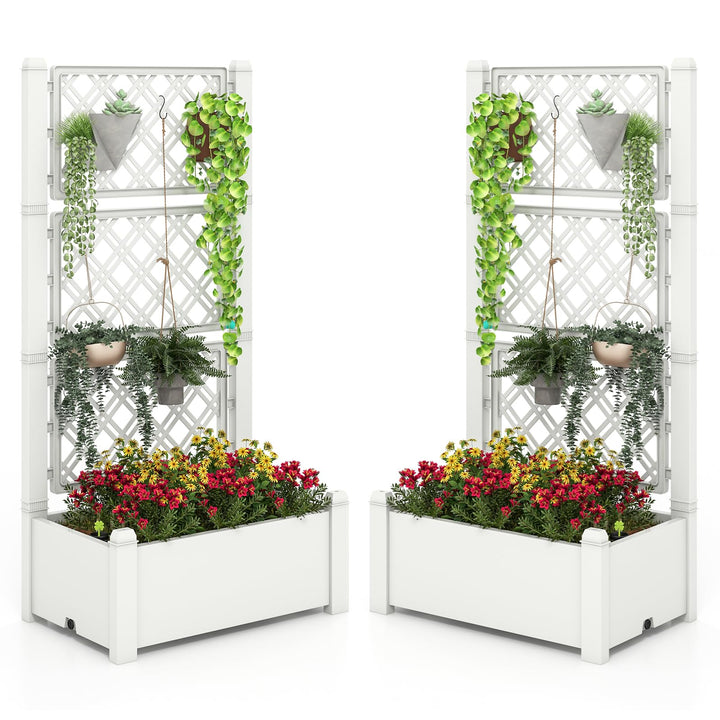 Giantex Raised Garden Bed with Trellis 59”, Self-Watering Planter Box with Water Level Indicator &amp; Removable Space Dividers