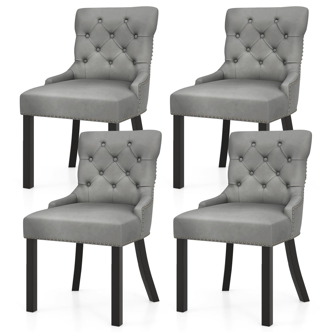 Gianex Upholstered Dining Chairs Set, Wood Wingback Accent Chairs w/Rubber Wood Legs &amp; Nailhead Button Tufted Back