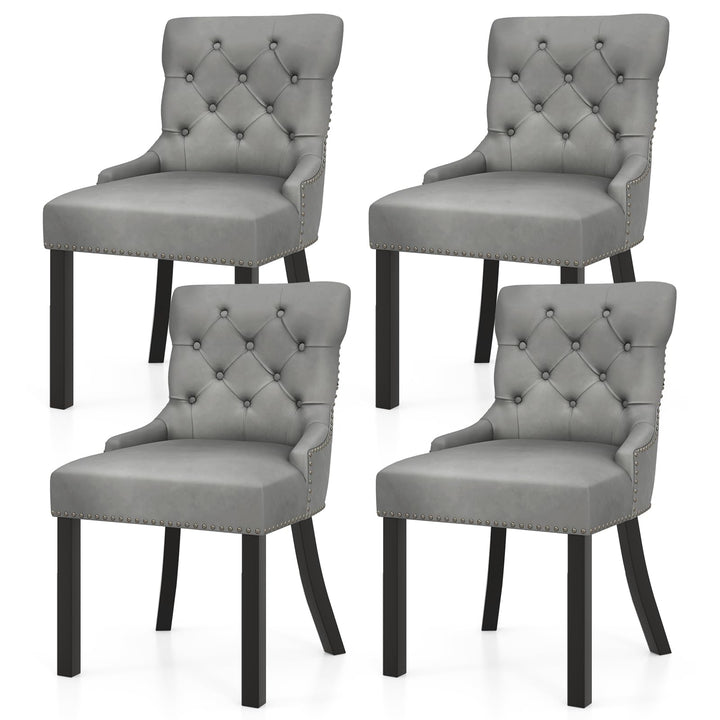 Gianex Upholstered Dining Chairs Set, Wood Wingback Accent Chairs w/Rubber Wood Legs &amp; Nailhead Button Tufted Back