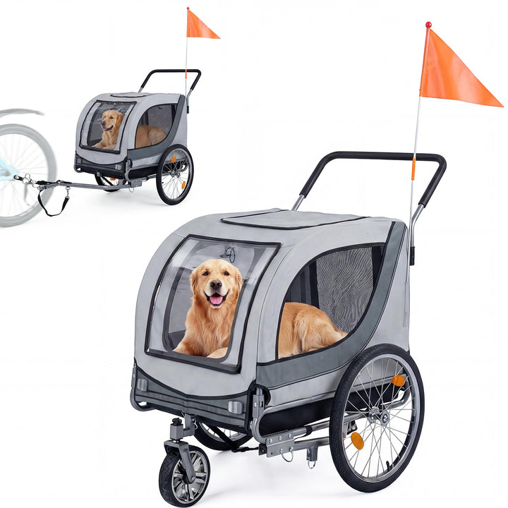Giantex 2-in-1 Dog Bike Trailer &amp; Pet Stroller for Large Dogs PVC Rain Cover 176 lbs Capacity