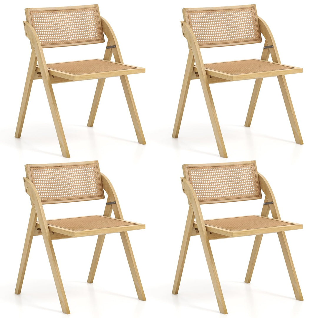 Giantex Folding Dining Chairs Set, Wooden Folding Chair with Rattan Backrest &amp; Seat