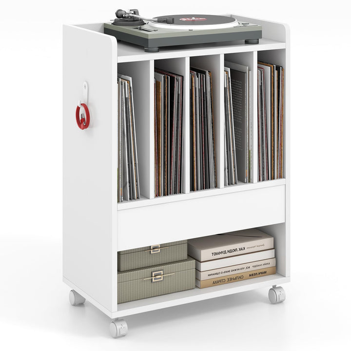 Giantex Record Player Stand, Rolling Turntable Stand with Drawer, Hook &amp; Lockable Wheels