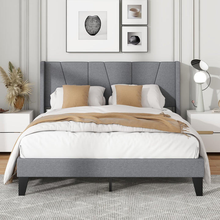 Giantex Queen/Full SizeBed Frame with Wingback Headboard