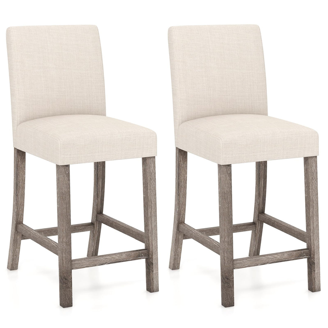 Giantex Bar Stools Counter Height, 24.5" Modern Fabric Bar Chairs with Back, Footrest &amp; Solid Wood Legs