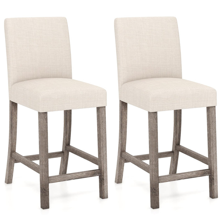 Giantex Bar Stools Counter Height, 24.5" Modern Fabric Bar Chairs with Back, Footrest &amp; Solid Wood Legs