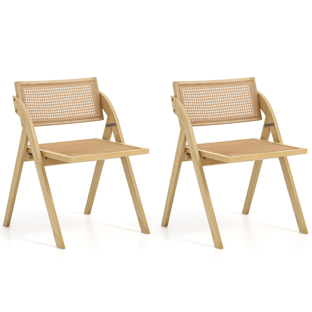 Giantex Folding Dining Chairs Set, Wooden Folding Chair with Rattan Backrest &amp; Seat