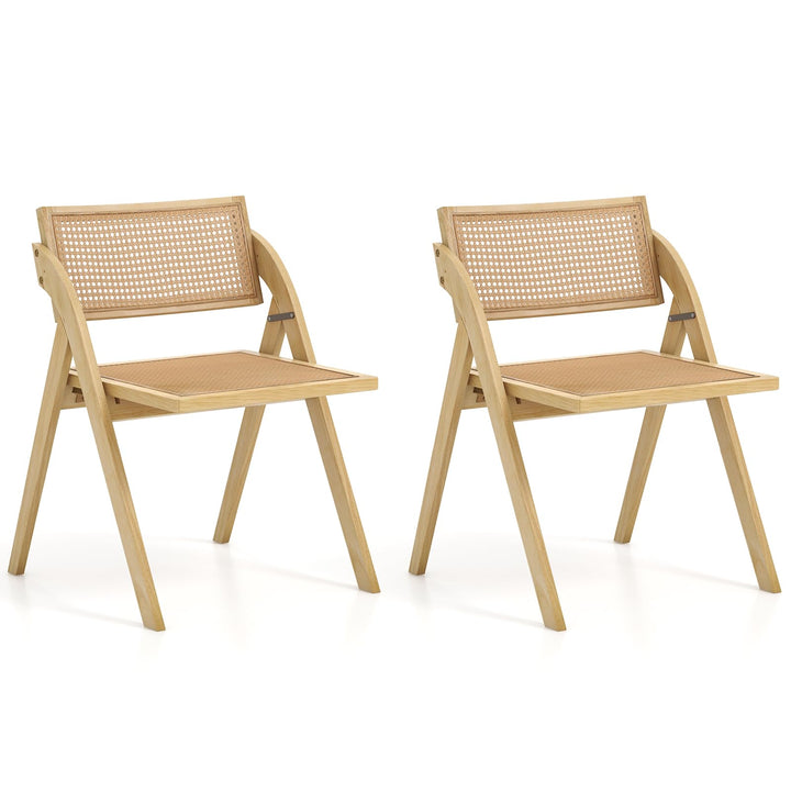 Giantex Folding Dining Chairs Set, Wooden Folding Chair with Rattan Backrest &amp; Seat
