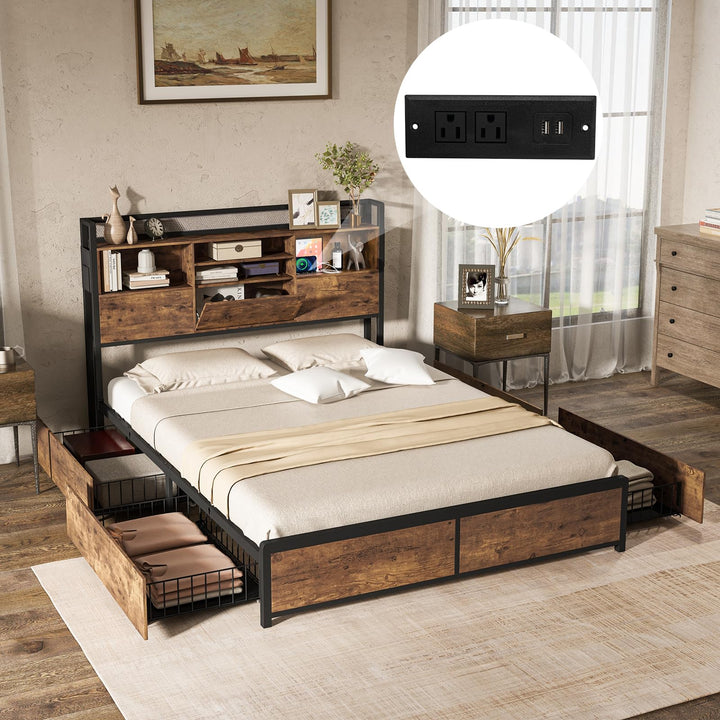 Giantex Queen/Full Size Bed Frame with Storage Headboard