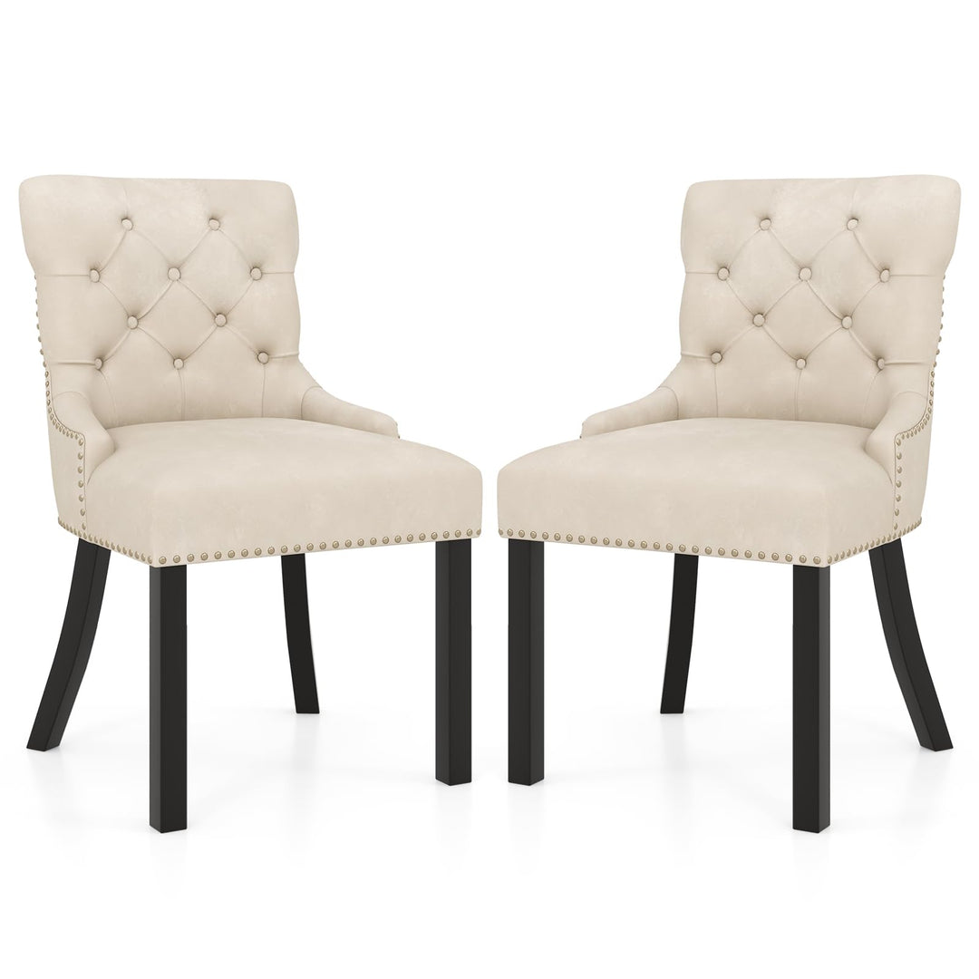 Gianex Upholstered Dining Chairs Set, Wood Wingback Accent Chairs w/Rubber Wood Legs &amp; Nailhead Button Tufted Back