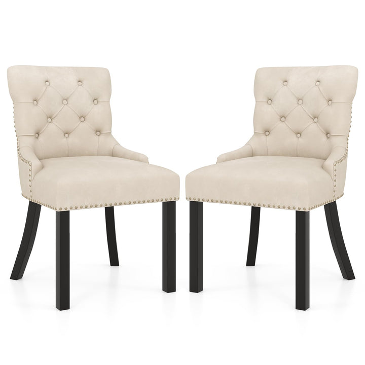 Gianex Upholstered Dining Chairs Set, Wood Wingback Accent Chairs w/Rubber Wood Legs &amp; Nailhead Button Tufted Back