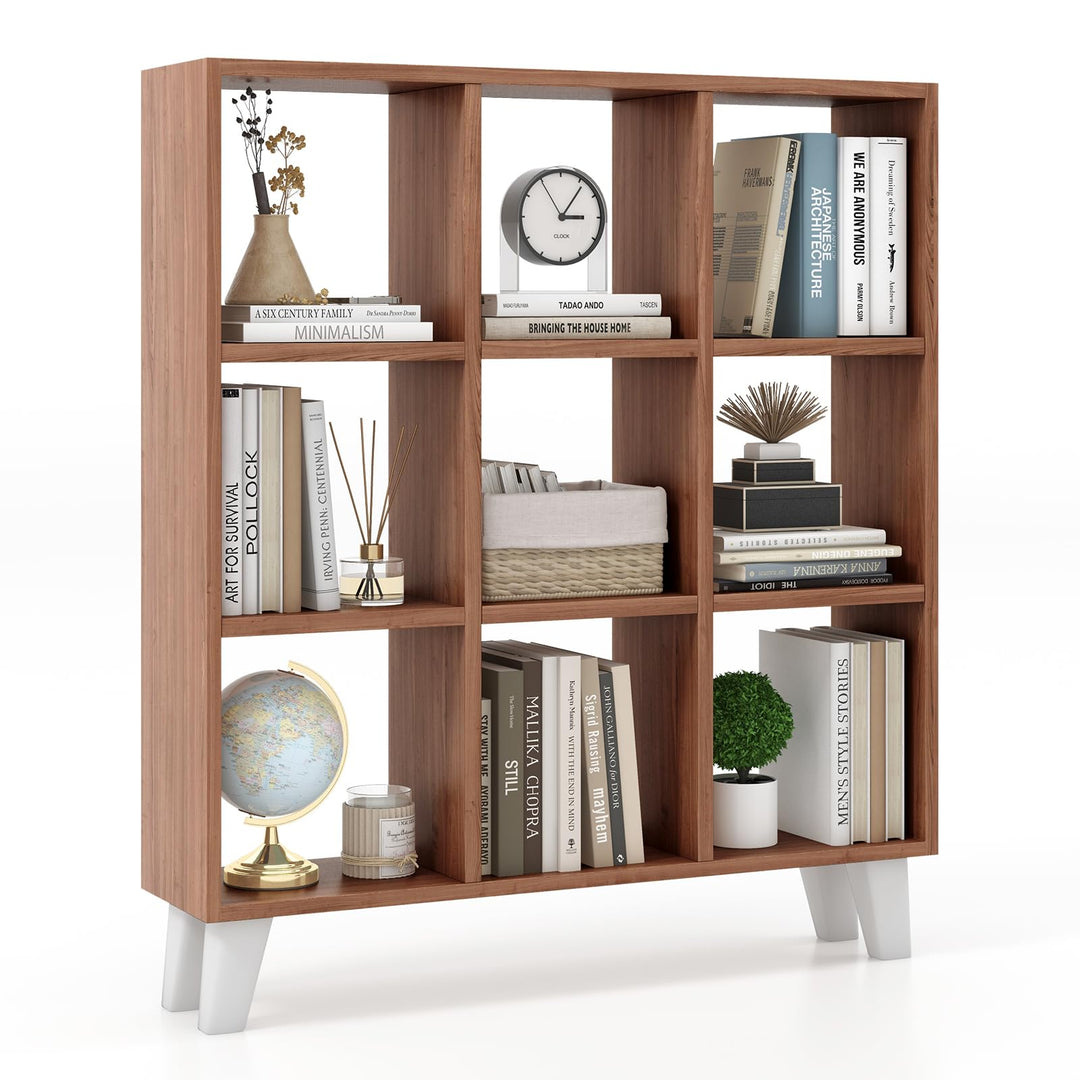 Giantex 9-Cube Open Bookcase, 3-Tier Freestanding Bookshelf with 4 Slanted Legs &amp; 6 Removable Shelves