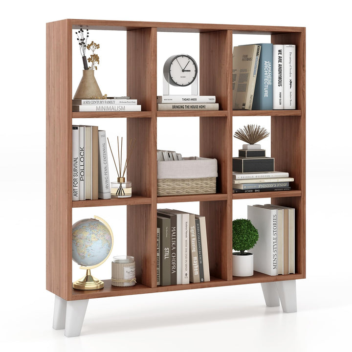 Giantex 9-Cube Open Bookcase, 3-Tier Freestanding Bookshelf with 4 Slanted Legs &amp; 6 Removable Shelves