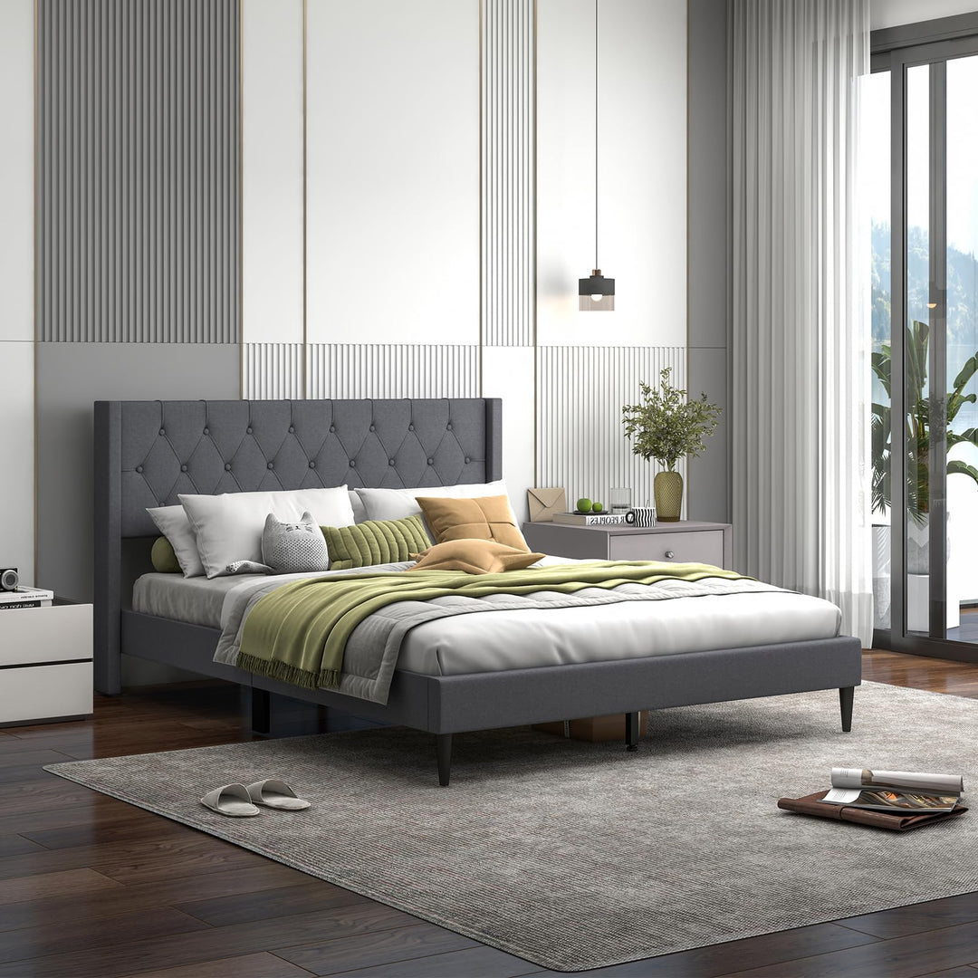 Giantex Queen/Twin Size Platform Bed Frame with Wingback