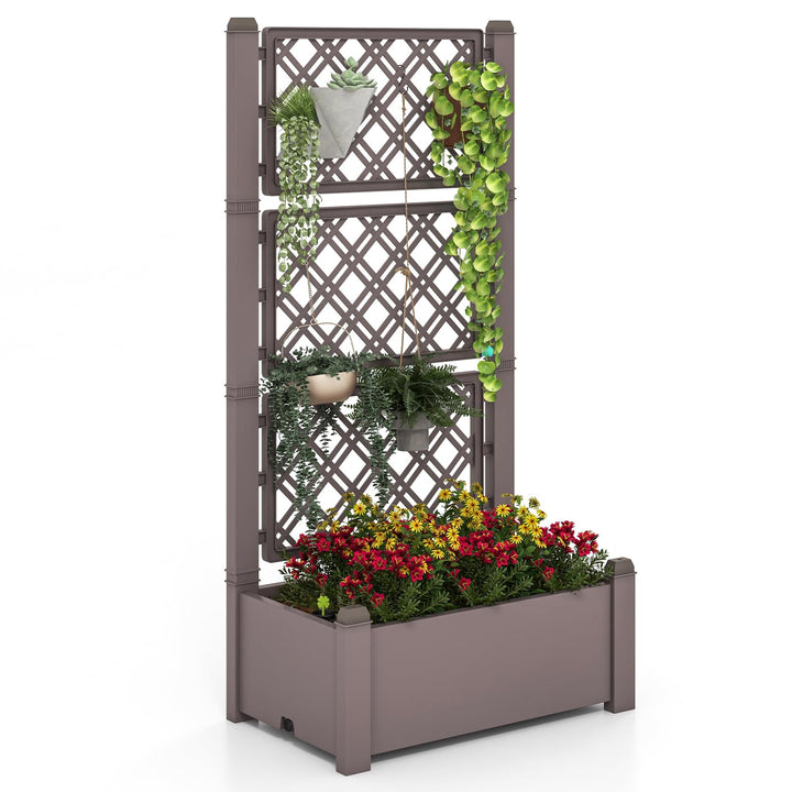 Giantex Raised Garden Bed with Trellis 59”, Self-Watering Planter Box with Water Level Indicator &amp; Removable Space Dividers