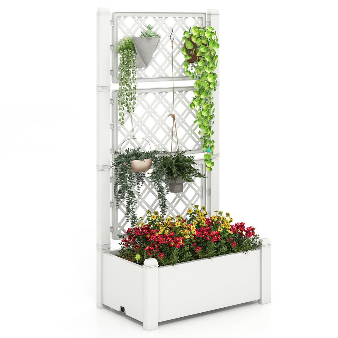 Giantex Raised Garden Bed with Trellis 59”, Self-Watering Planter Box with Water Level Indicator &amp; Removable Space Dividers