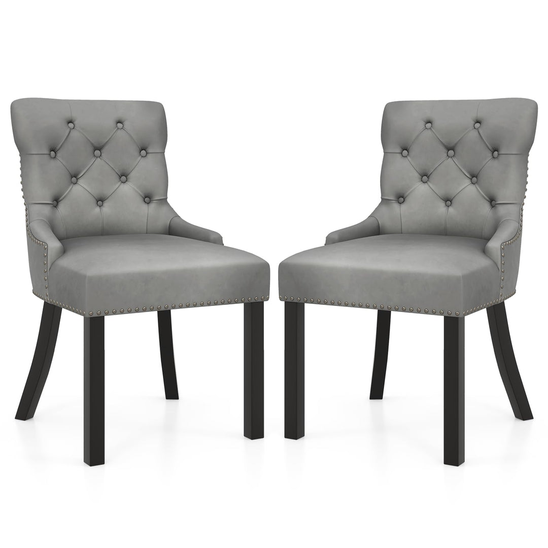 Gianex Upholstered Dining Chairs Set, Wood Wingback Accent Chairs w/Rubber Wood Legs &amp; Nailhead Button Tufted Back