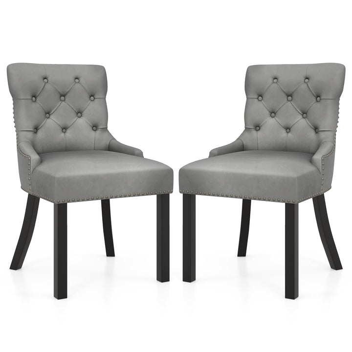 Gianex Upholstered Dining Chairs Set, Wood Wingback Accent Chairs w/Rubber Wood Legs &amp; Nailhead Button Tufted Back
