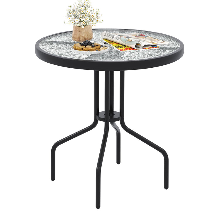 Giantex Patio Round Dining Table with Tempered Glass Tabletop and 1.57" Umbrella Hole