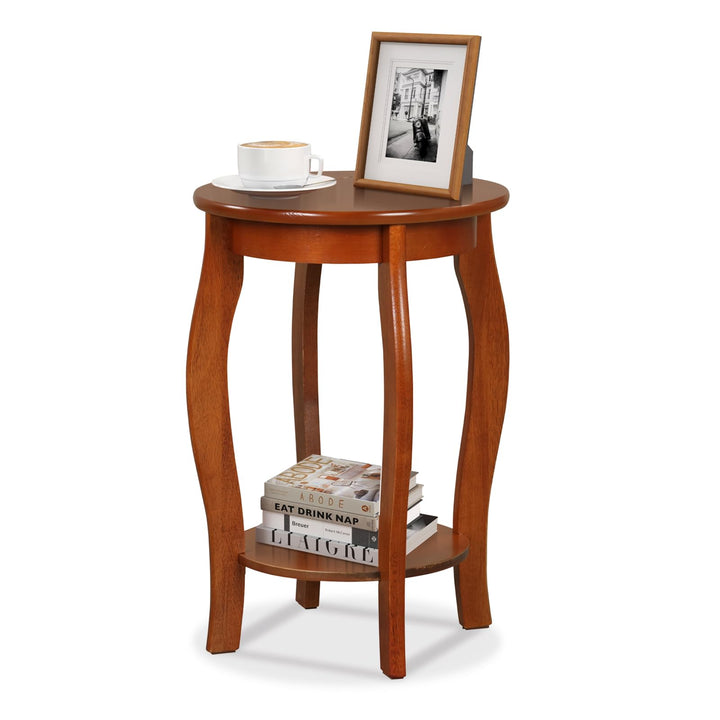 Giantex 2-Tier End Table, Narrow Tiered Telephone Table with Storage Shelf, Solid Wood Legs