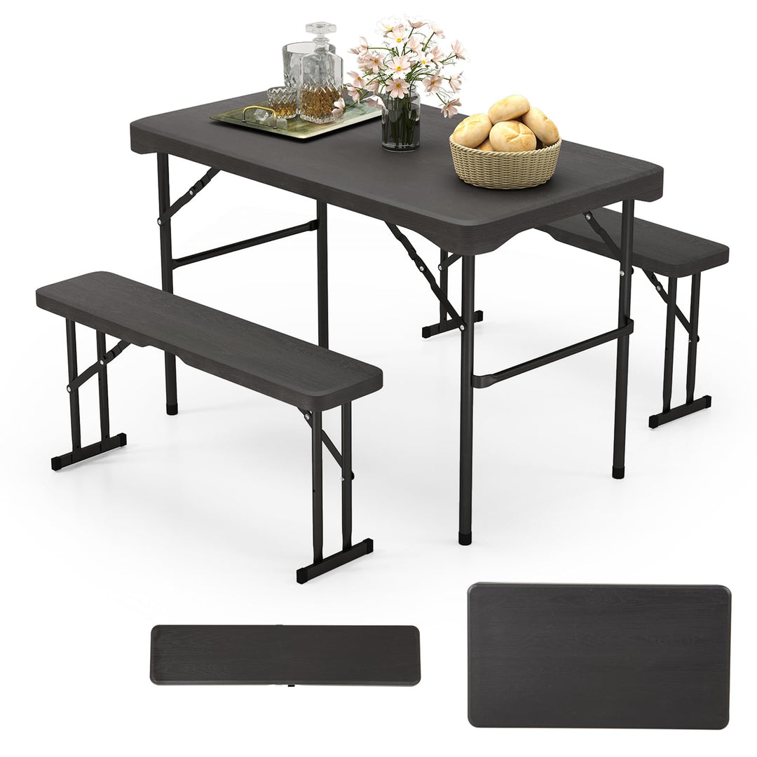 Giantex Folding Picnic Table Bench Set, Rectangular Patio Dining Table Set for 4, with HDPE Tabletop