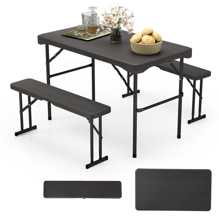 Giantex Folding Picnic Table Bench Set, Rectangular Patio Dining Table Set for 4, with HDPE Tabletop