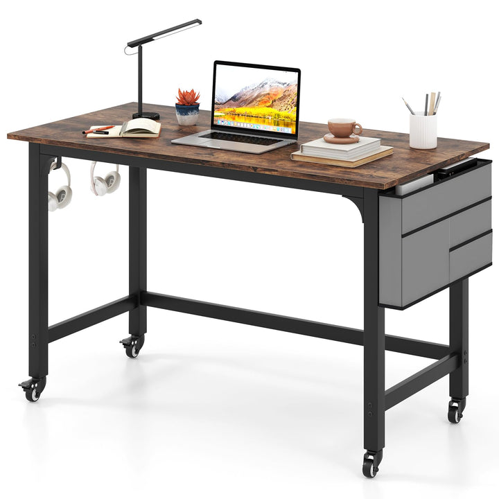 Giantex 48" Rolling Computer Desk, Mobile Study Writing Desk with Wheels &amp; Metal Frame, Simple Style Home Office Work Bench