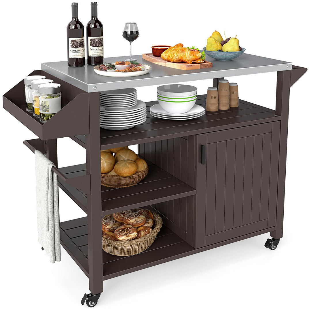 Giantex Outdoor Grill Cart with Storage Cabinet &amp; Shelves Patio Kitchen Island Table