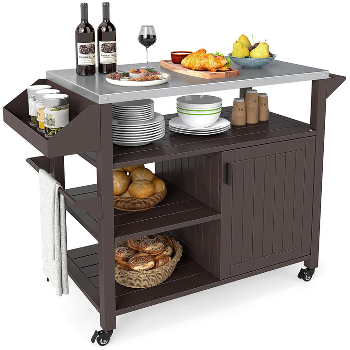 Giantex Outdoor Grill Cart with Storage Cabinet &amp; Shelves Patio Kitchen Island Table