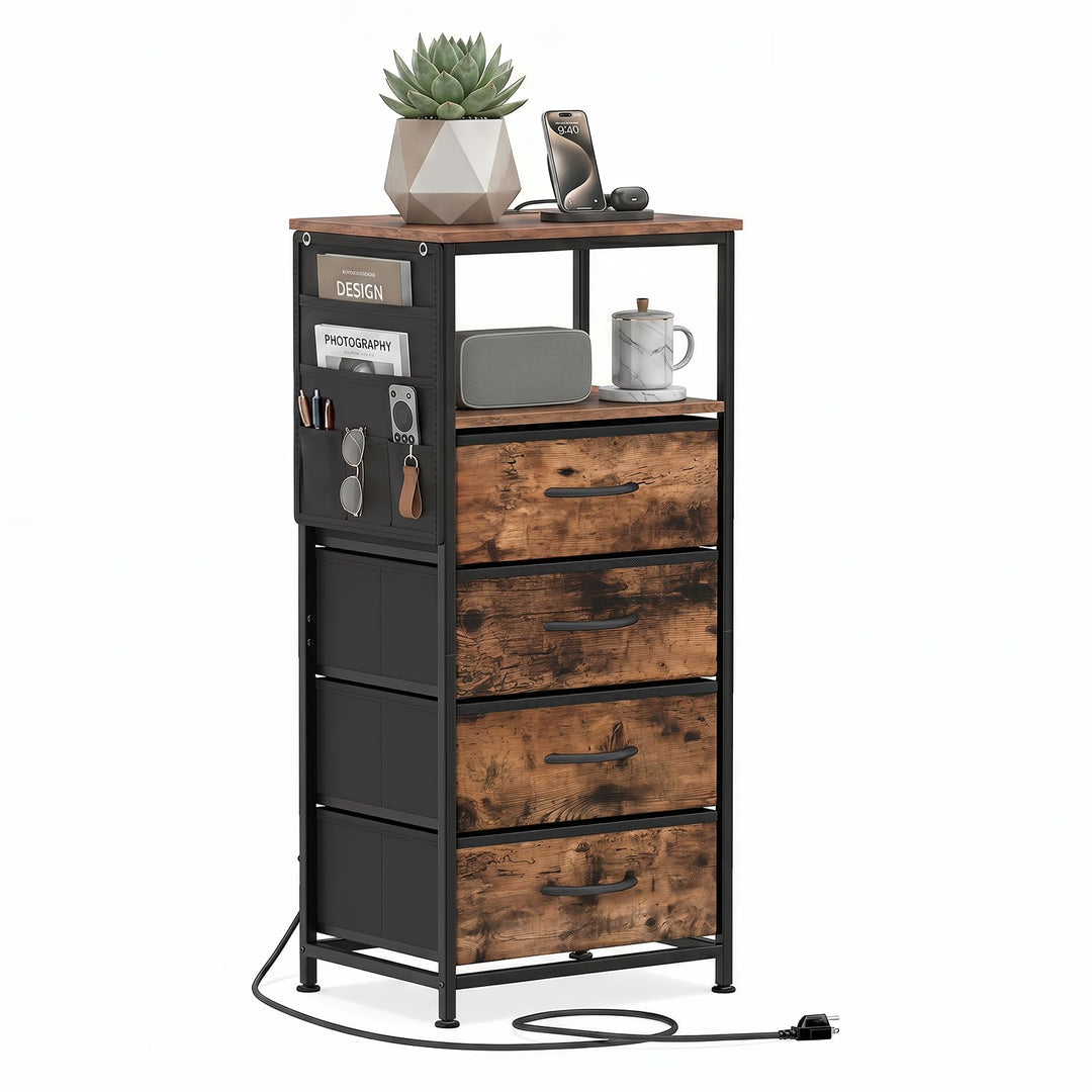 GIANTEX Modern 34" Bedside Table with 4 Fabric Drawers (1/2)