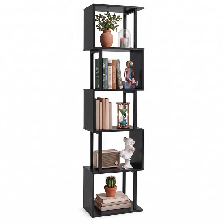 GIANTEX 5-Tier S-Shaped Wood Bookcase w/Metal Frame (1/2)
