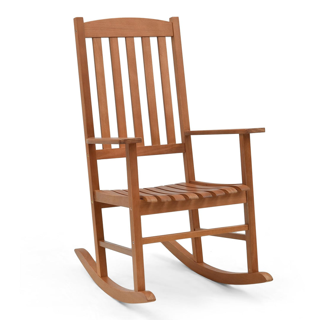 Giantex Wood Outdoor Rocking Chair - Eucalyptus Rocker Chair with Stable &amp; Safe Rocking Base
