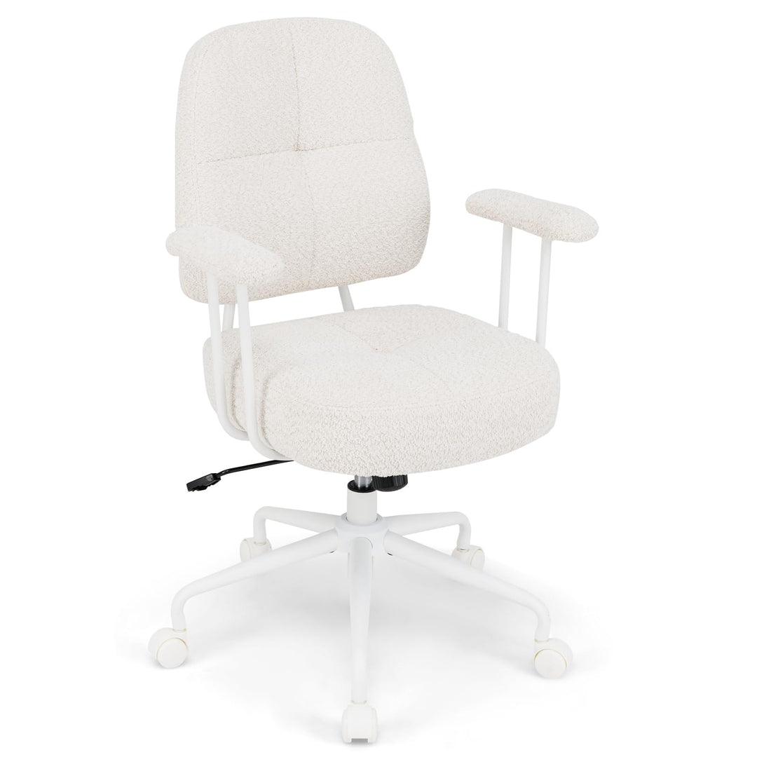 Giantex Mid Century Modren Office Chair, Faux Fur Desk Chair w/Armrest &amp; Mid Back