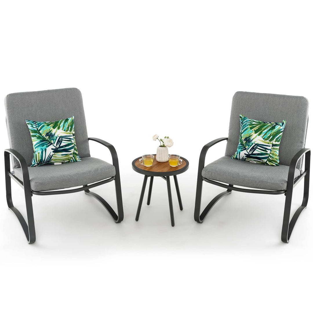 Giantex 3 Pcs Patio Bistro Set, Set of 2 Porch Chairs with Cushion &amp; Lumbar Pillow (Gray)