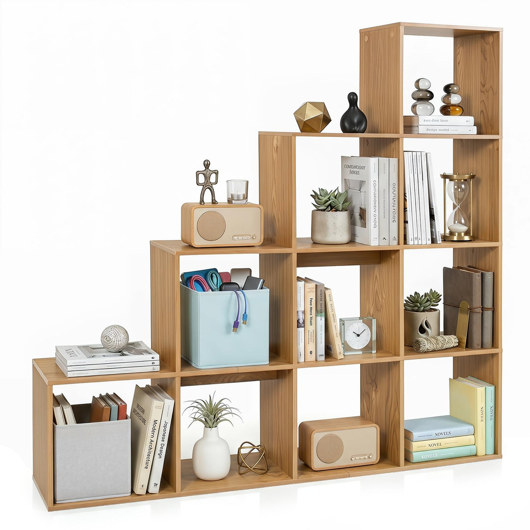 Giantex 51" Wooden 10-Cube Stepped Bookcase for Living Room