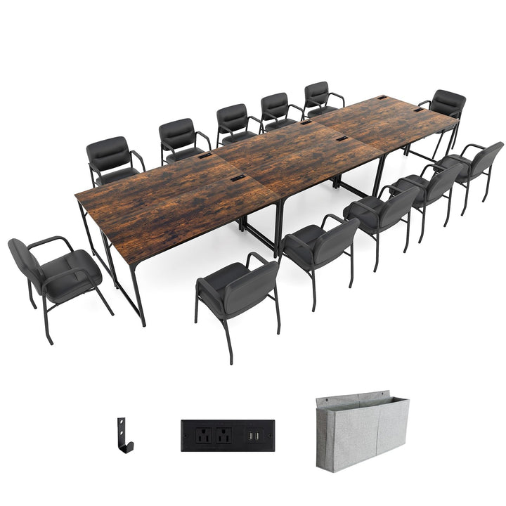 Giantex 30 FT Conference Table with Charging Station, 60" x 24" Rectangular Large Meeting Room Desk with Storage Bag &amp; Hook