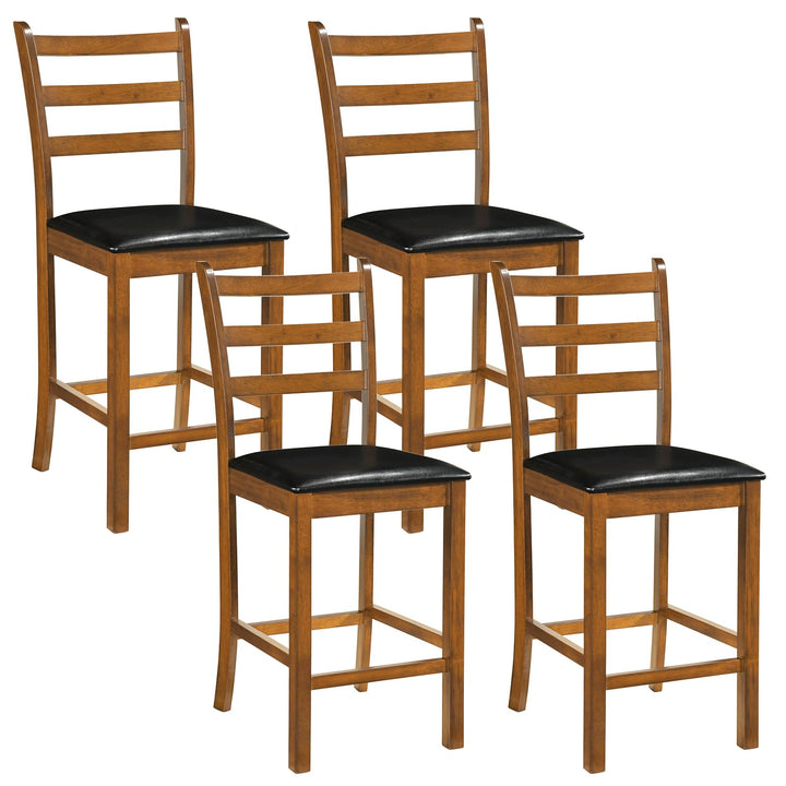 Giantex 24" Ladder Back Wood Counter Bar Stools Set of 2/4 Padded Faux Leather Upholstered Seat &amp; Footrest