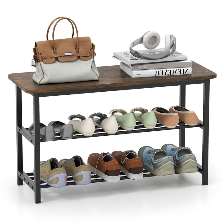 Giantex 3-Tier Shoe Bench 32" L Shoe Organizer Storage Bench with Metal Slat Shelves &amp; Seat